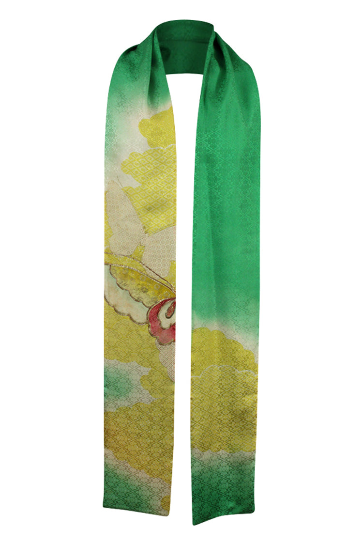 Emerald green silk celebration scarf with gold embroidery - Kiku