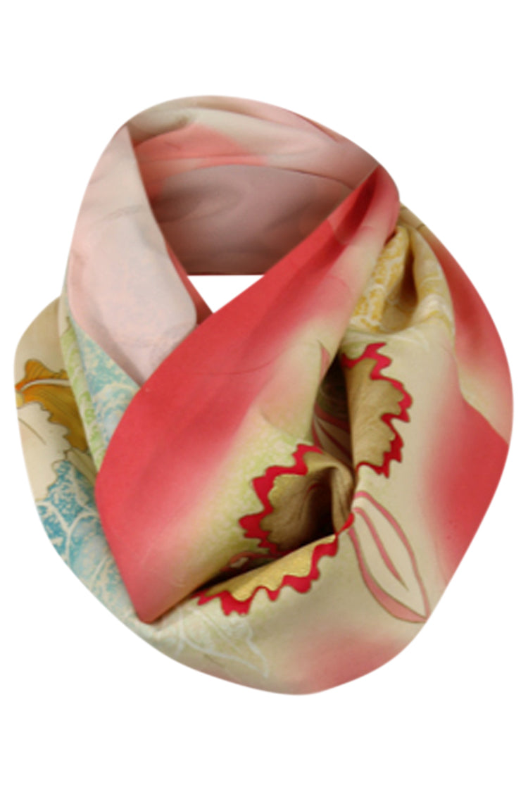 Pink silk celebration infinity scarf with hand painted iris - Kiku