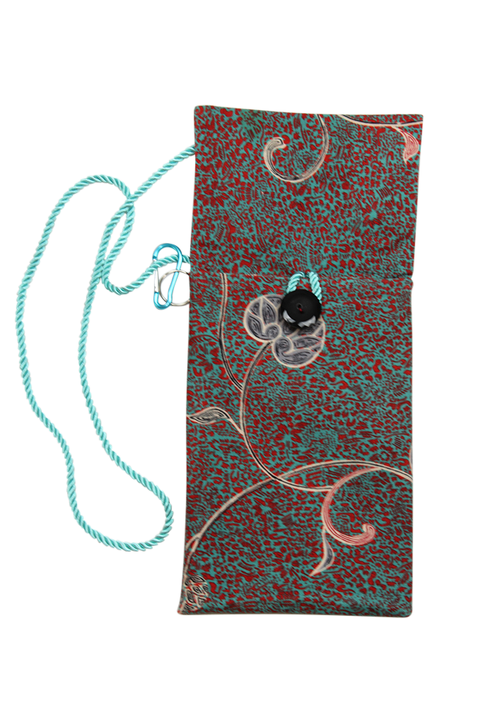 turquoise and red silk phone purse