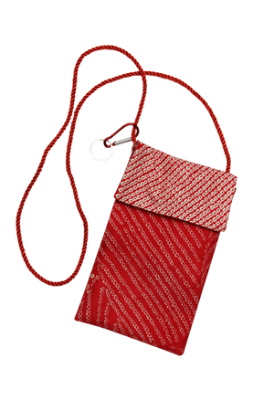 red shibori silk phone purse from vintage kimono