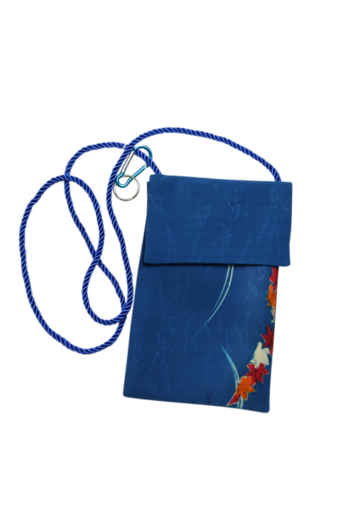 blue silk cross body phone purse from vintage kimono