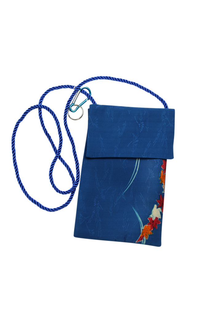 blue silk cross body phone purse from vintage kimono