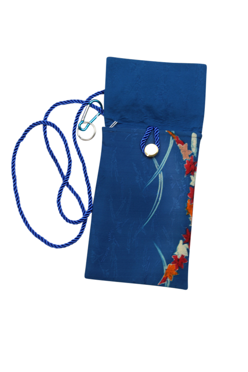 blue silk phone purse with floral border