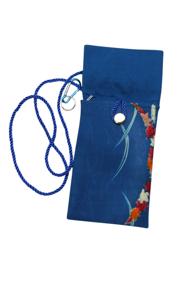 blue silk cross body phone purse from vintage kimono