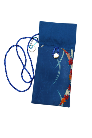 blue silk phone purse with floral border