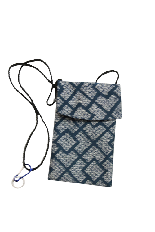 blue gray shibori silk phone purse from vintage kimono