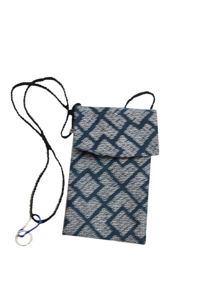 blue gray shibori silk phone purse from vintage kimono