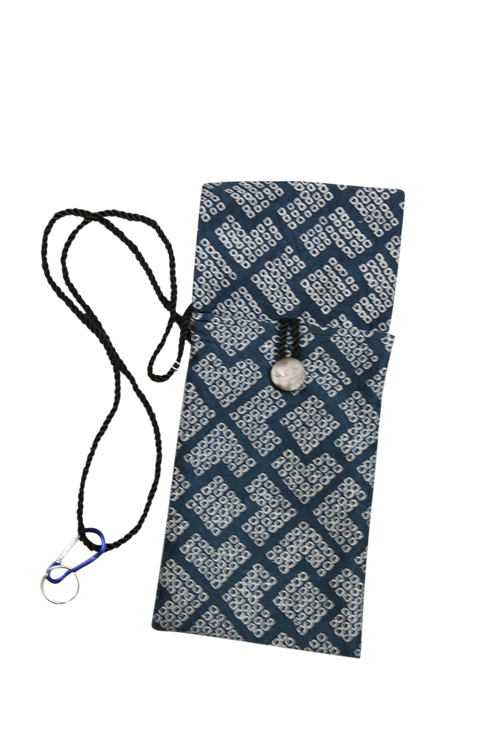 cross body phone purse made from shibori silk from a vintage kimono