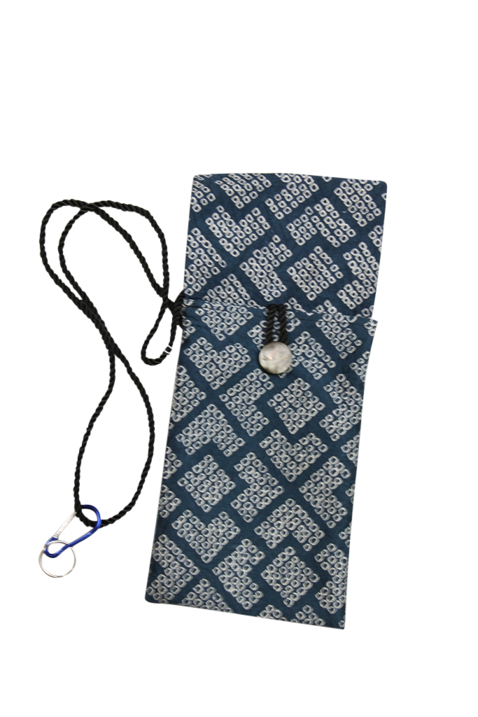 blue gray shibori silk phone purse from vintage kimono