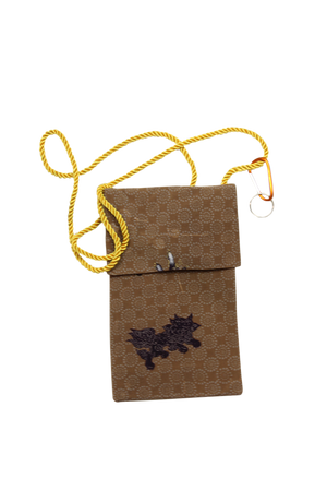 brown silk phone purse with shishi dog