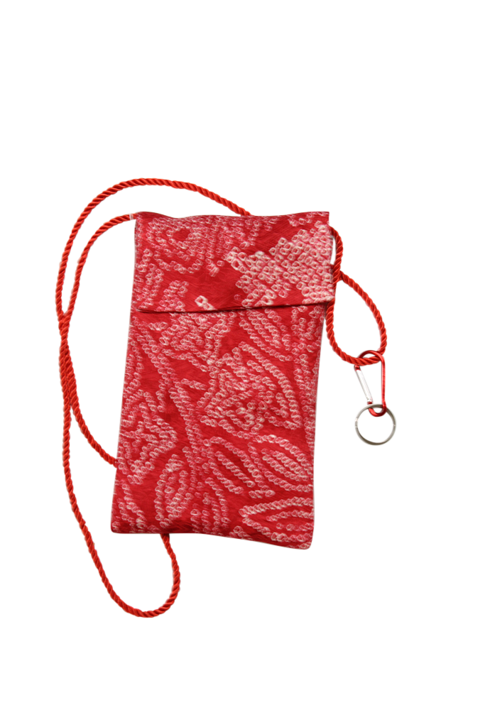 red shibori silk phone purse