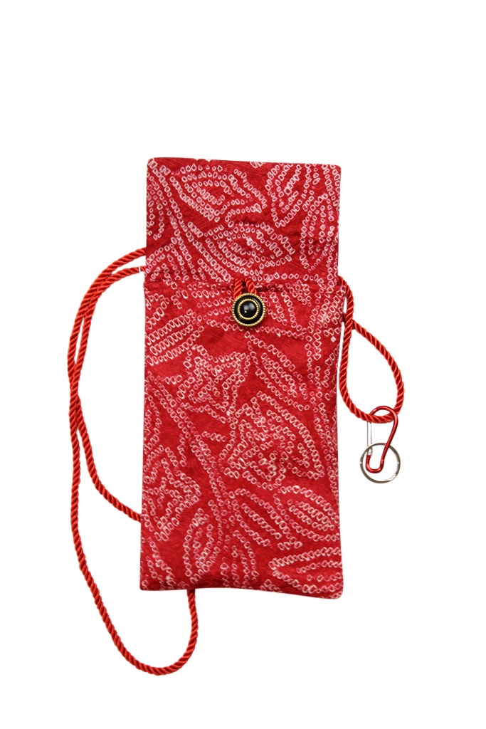 red shibori silk phone purse