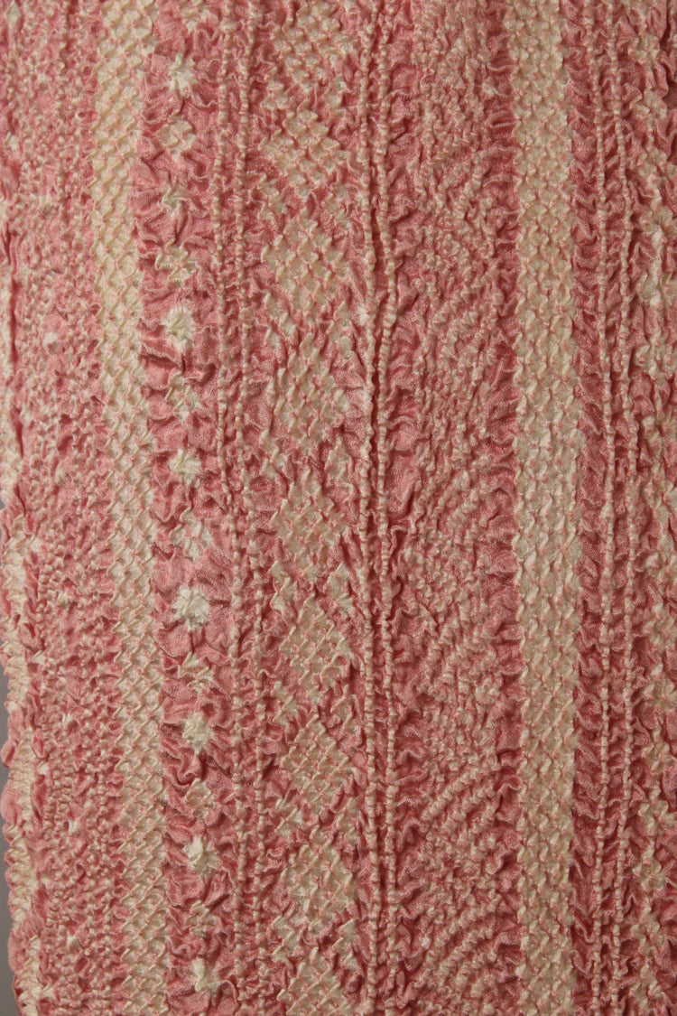 Pale mauve silk sash scarf with horizontal shibori design - Kiku 