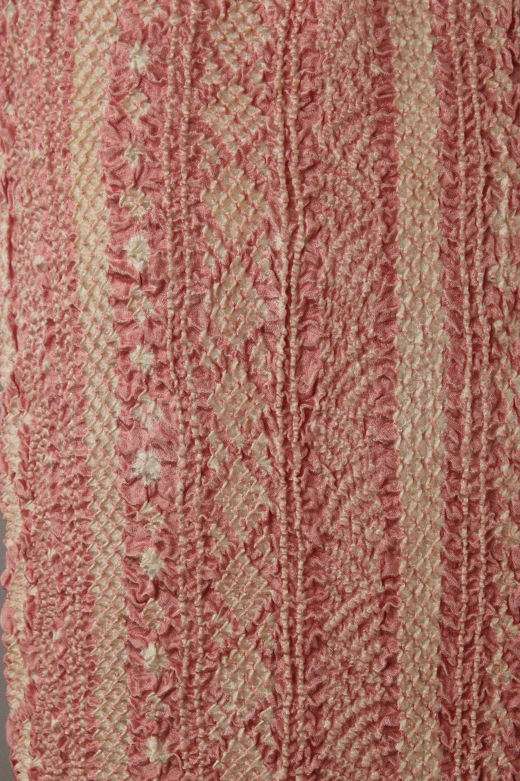 Pale mauve silk sash scarf with horizontal shibori design