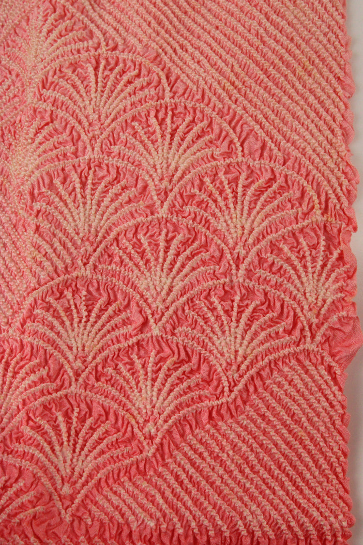 Pale pink silk sash scarf with fan shibori design