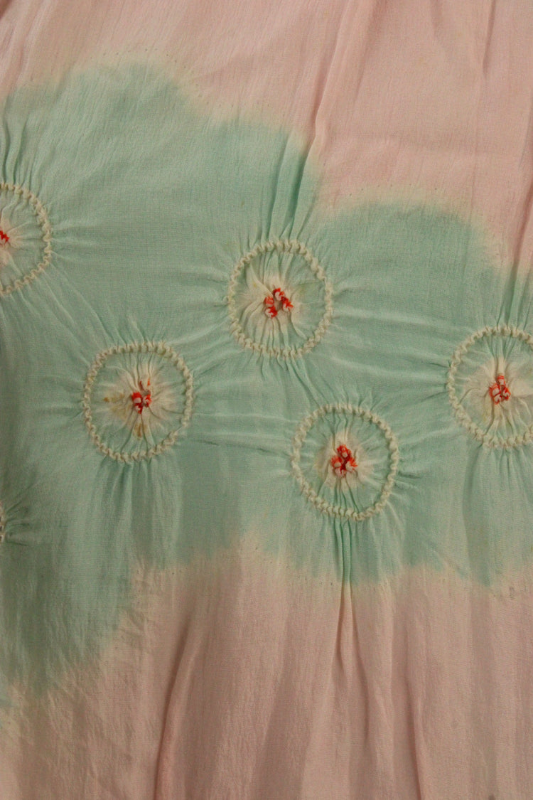 Pink silk sash scarf with turquoise clouds - Kiku 