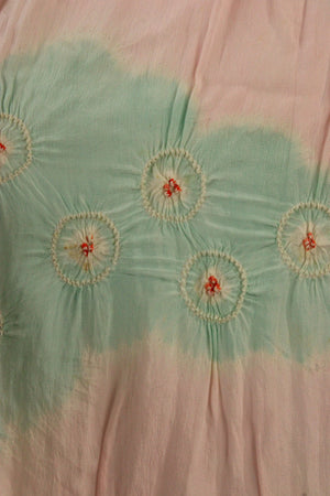 Pink silk sash scarf with turquoise clouds - Kiku 