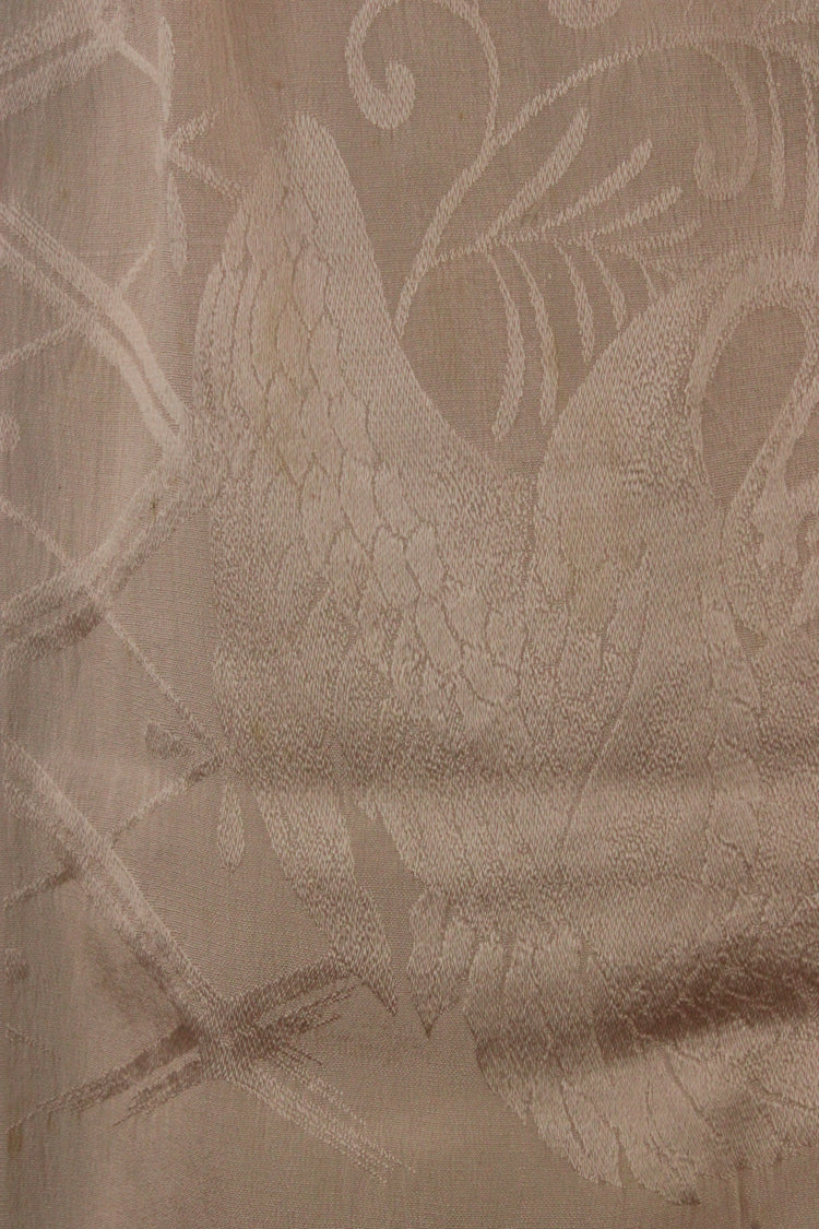 Pinkish beige silk sash scarf with woven cranes - Kiku 