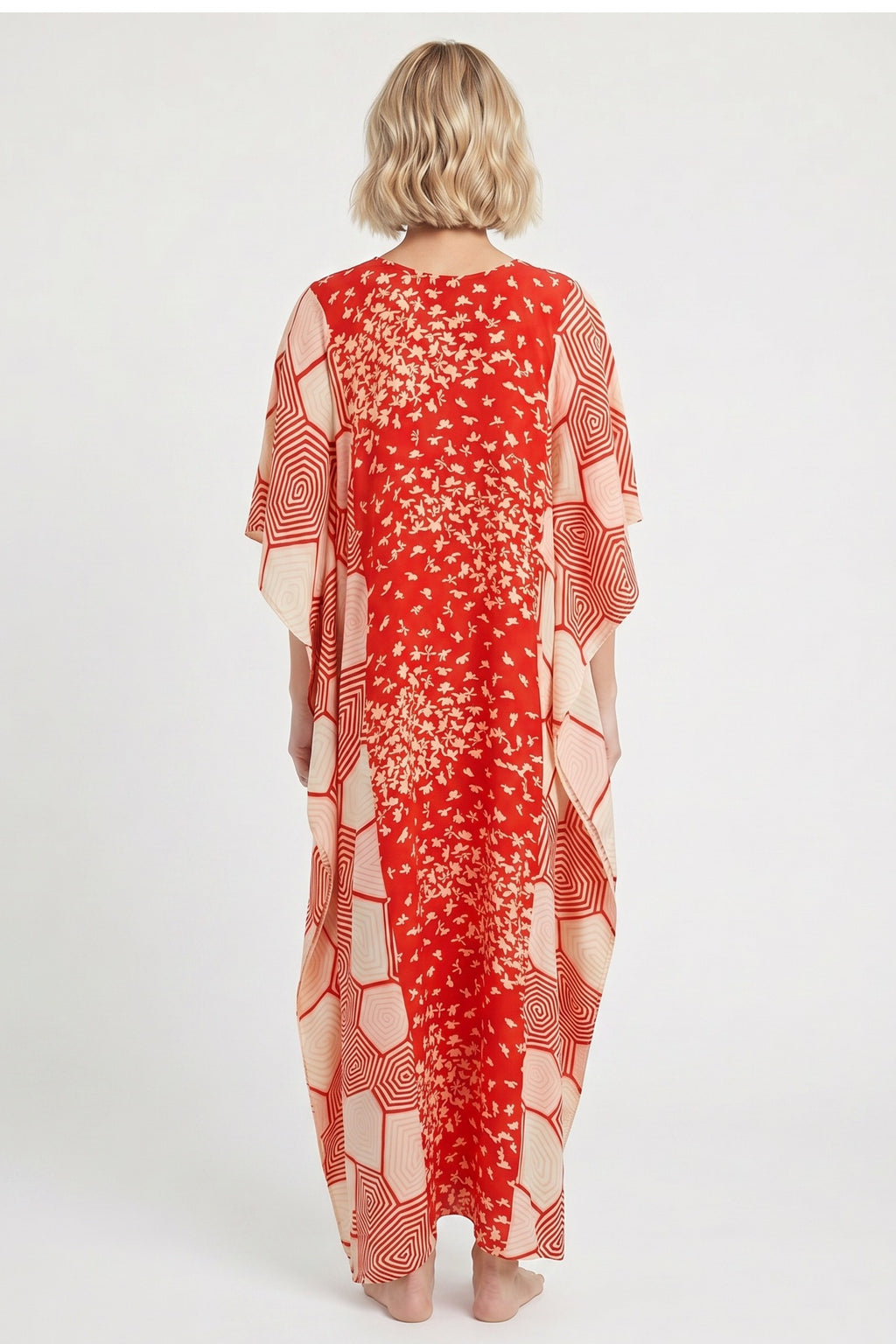 Red and pink caftan dress made for light weight vintage silk