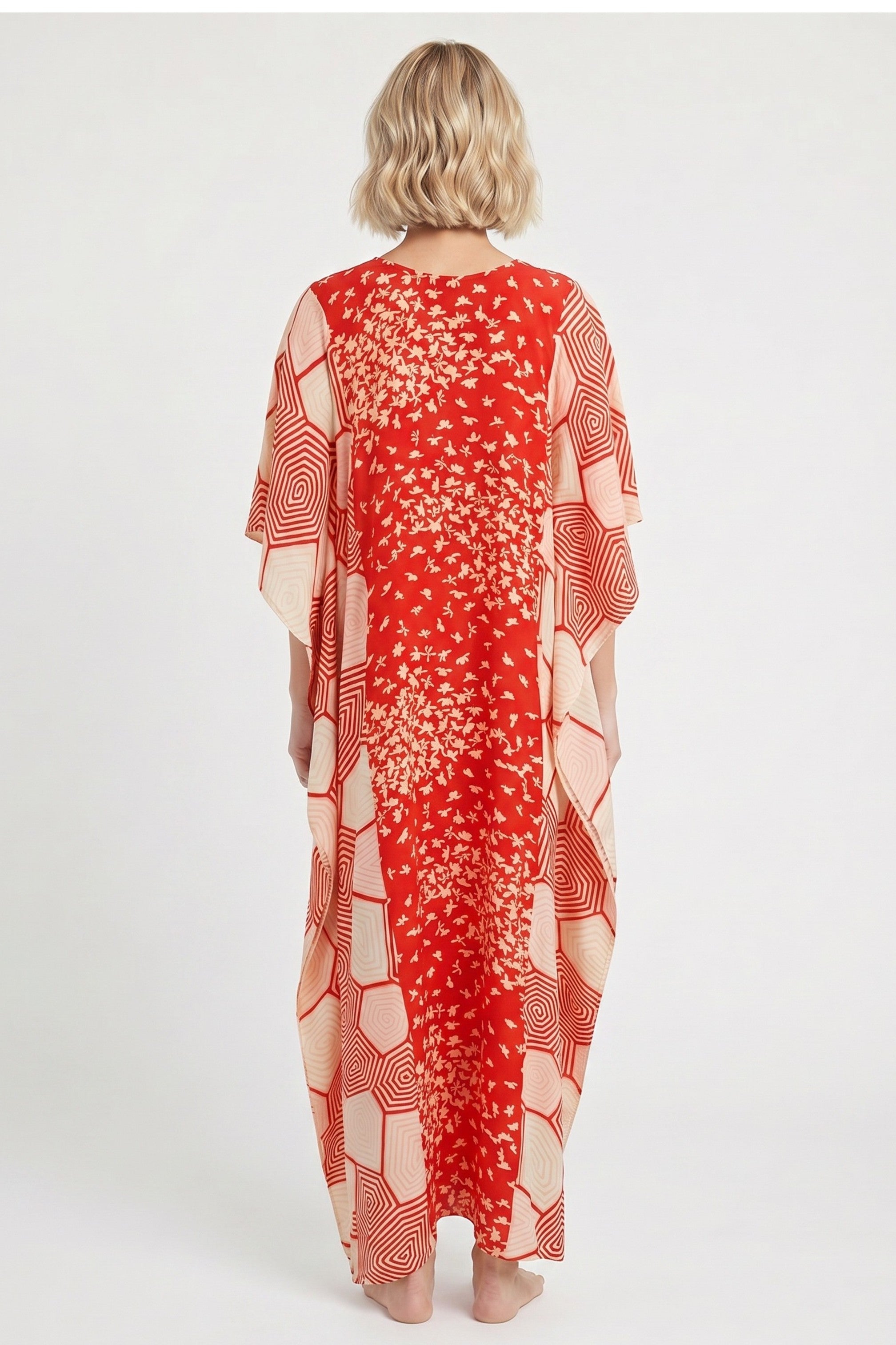 Red and pink caftan dress made for light weight vintage silk