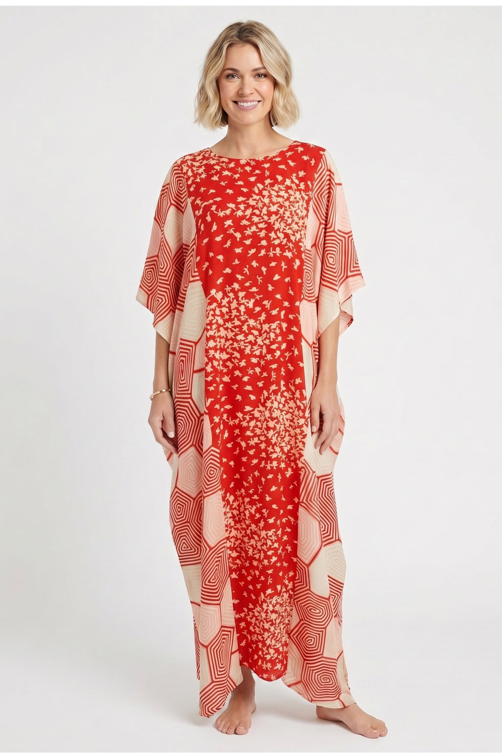 Red and pink caftan dress made for light weight vintage silk