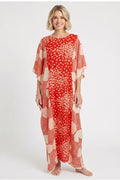 Red and pink caftan dress made for light weight vintage silk