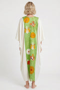 Green and white kimono caftan with butterflies