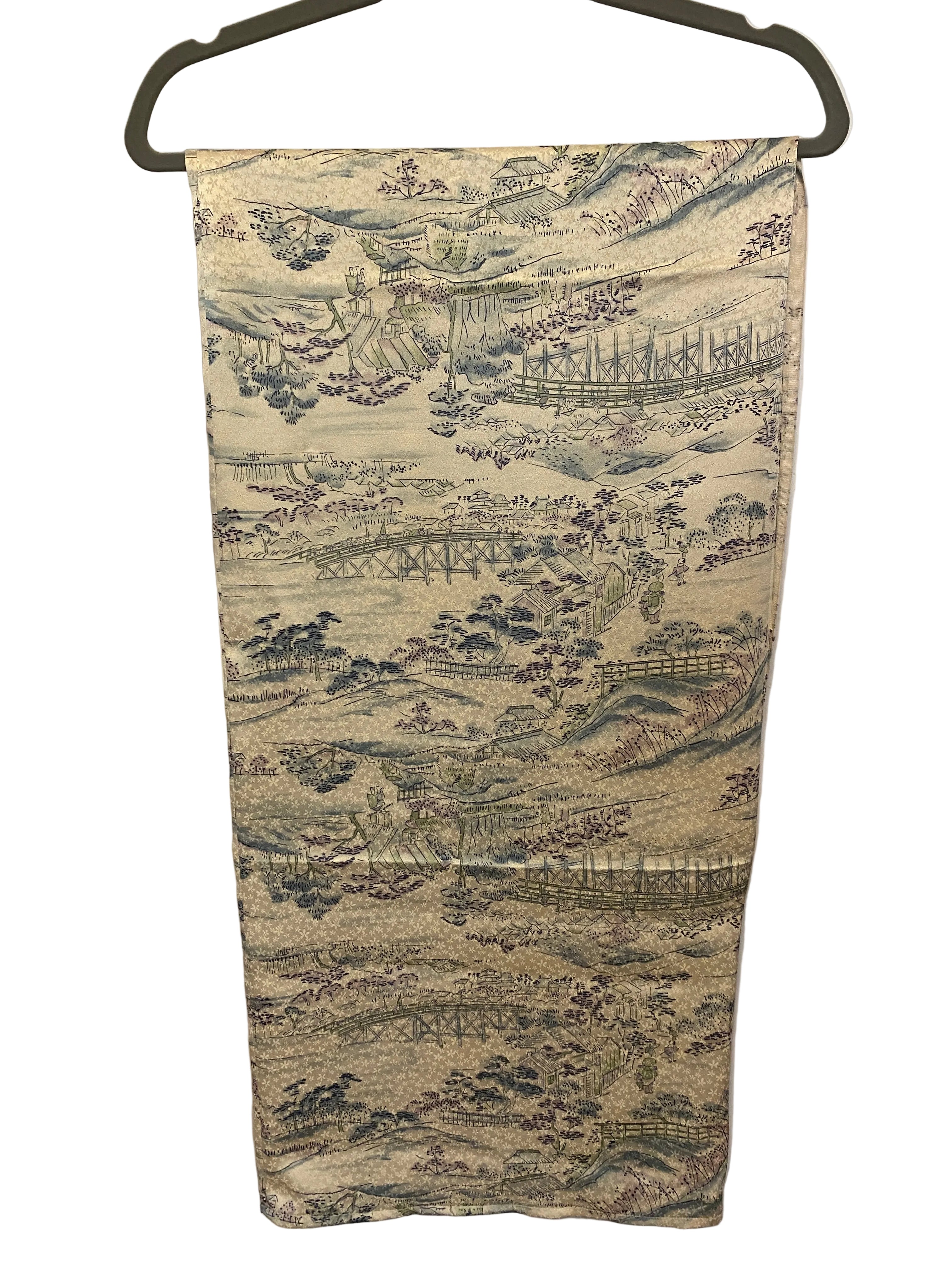 Cream and blue print silk bolero scarf