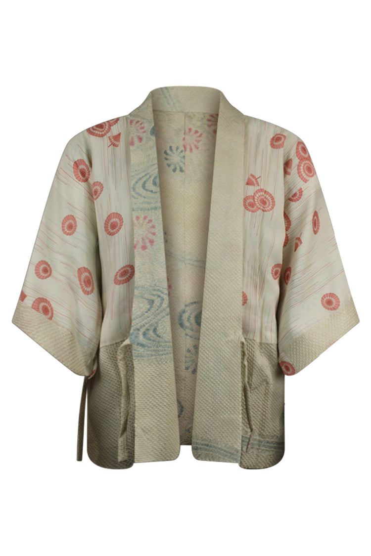 reversible vintage kimono jackets with red and white lining on outside