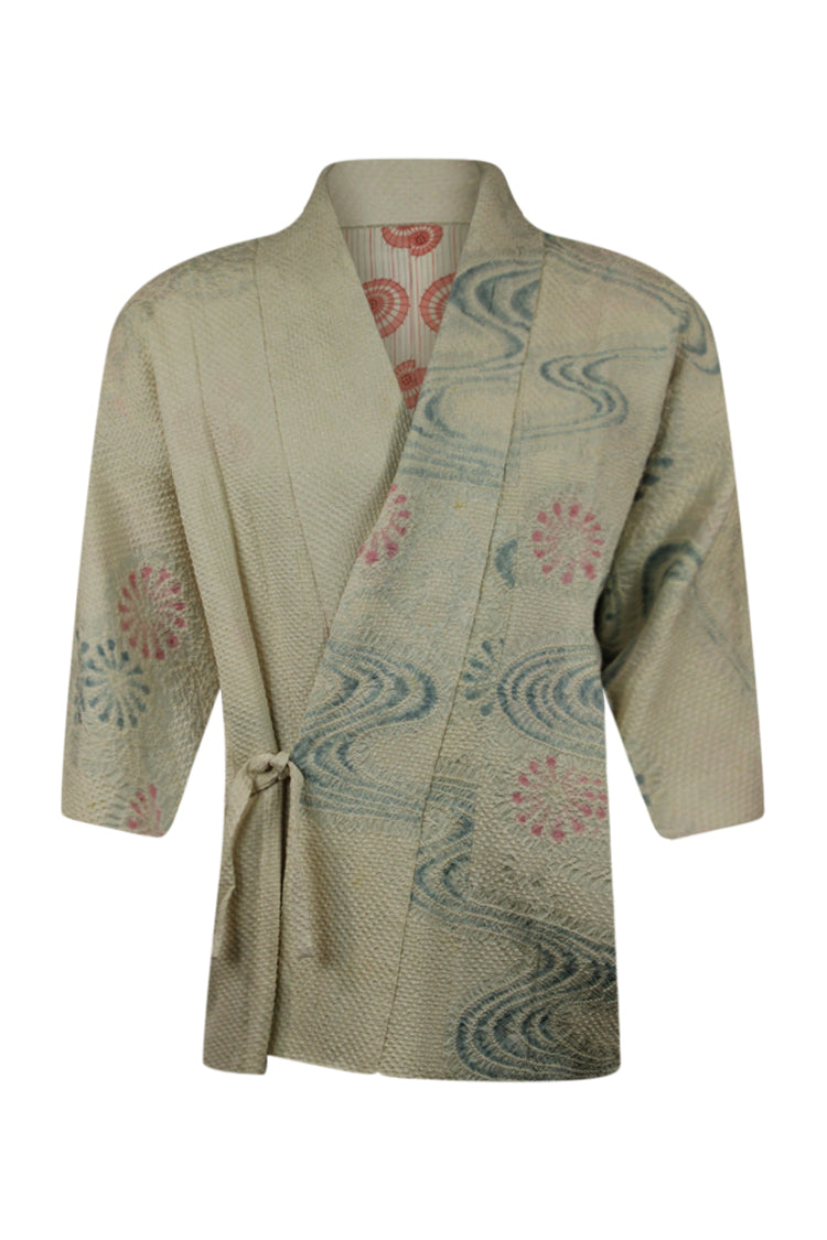 one size fits most vintage silk kimono jacket in white silk on large model