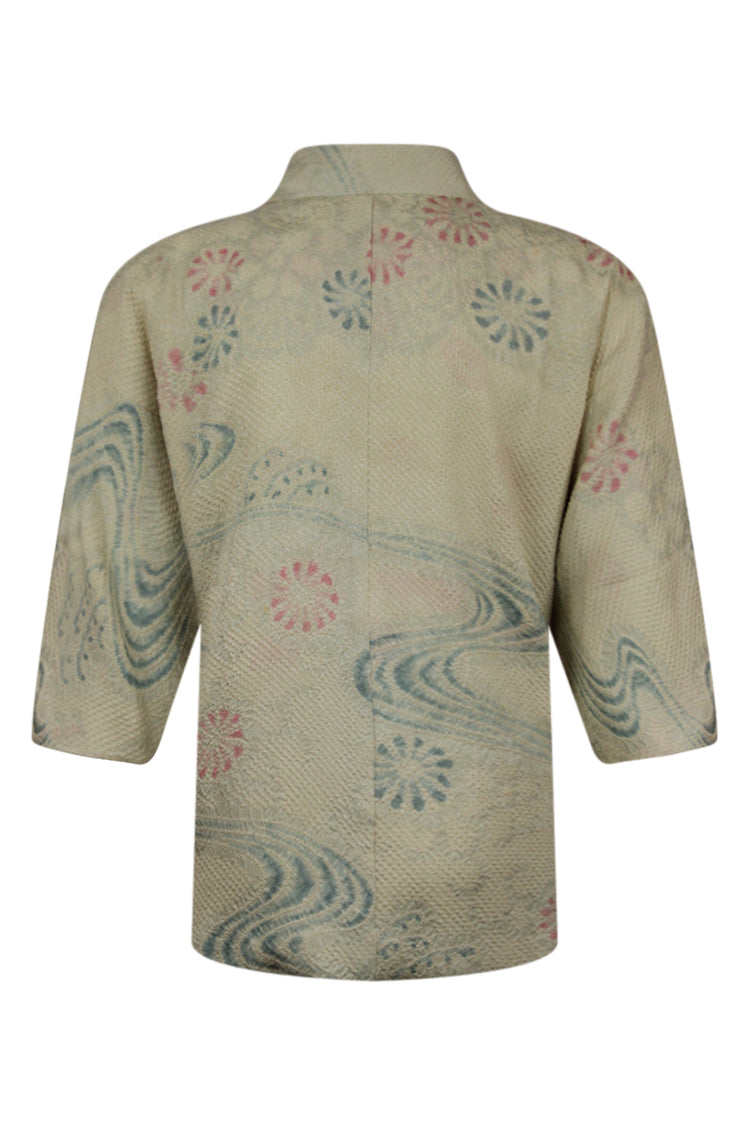 white blue and pink vintage kimono jacket with modernized sleeves