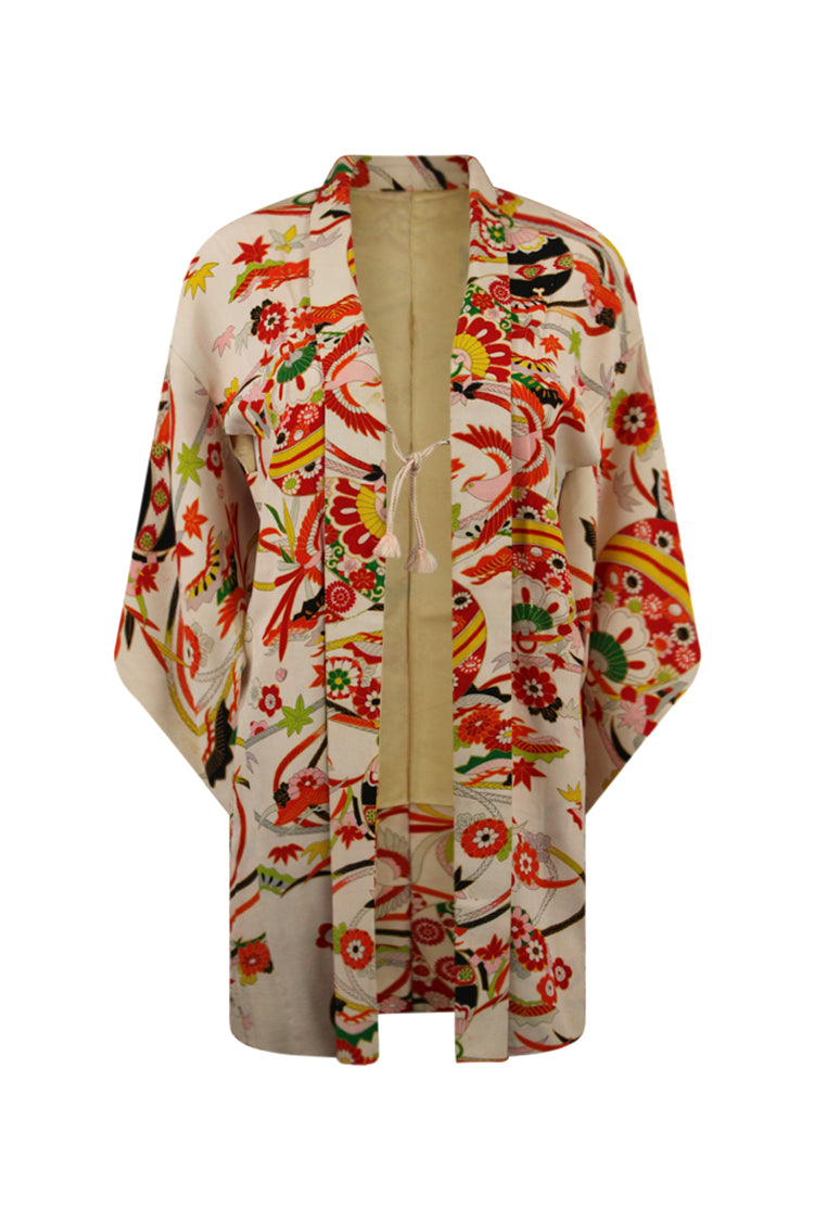 colorful red kimono jacket in white and red