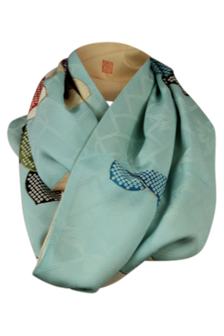 double looped baby blue infinity scarf made from vintage kimono silk