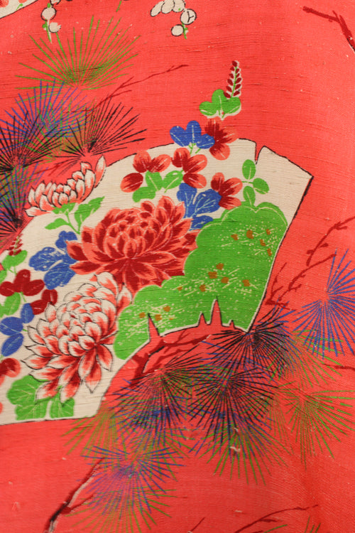 Coral and white silk caftan top