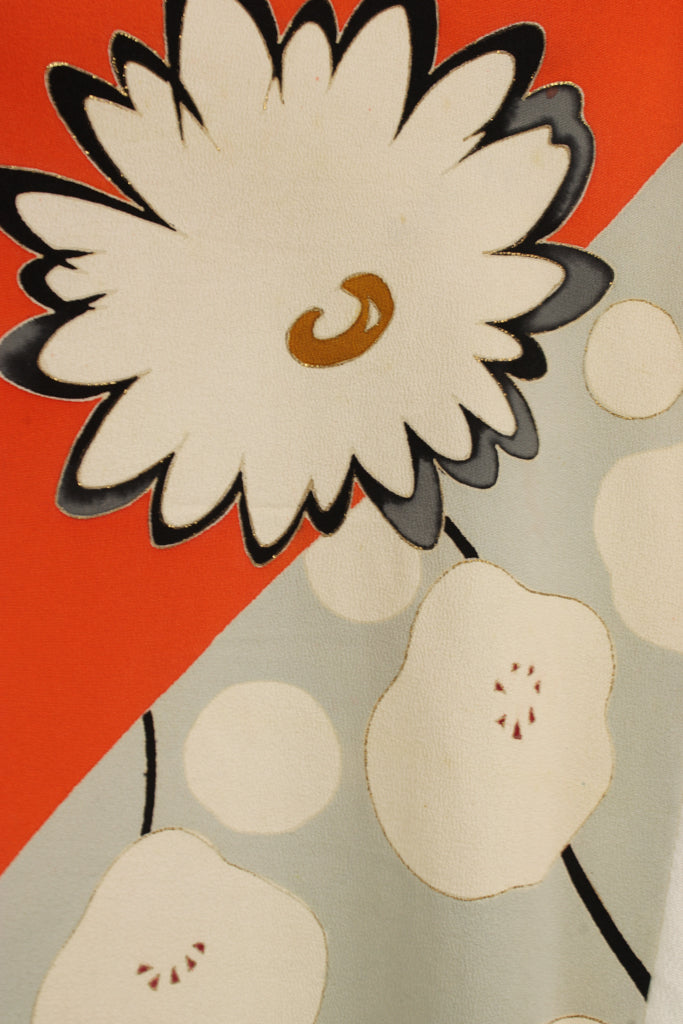 White and orange caftan dress made from vintage kimono silk