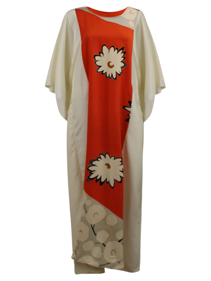 White and orange caftan dress made from vintage kimono silk