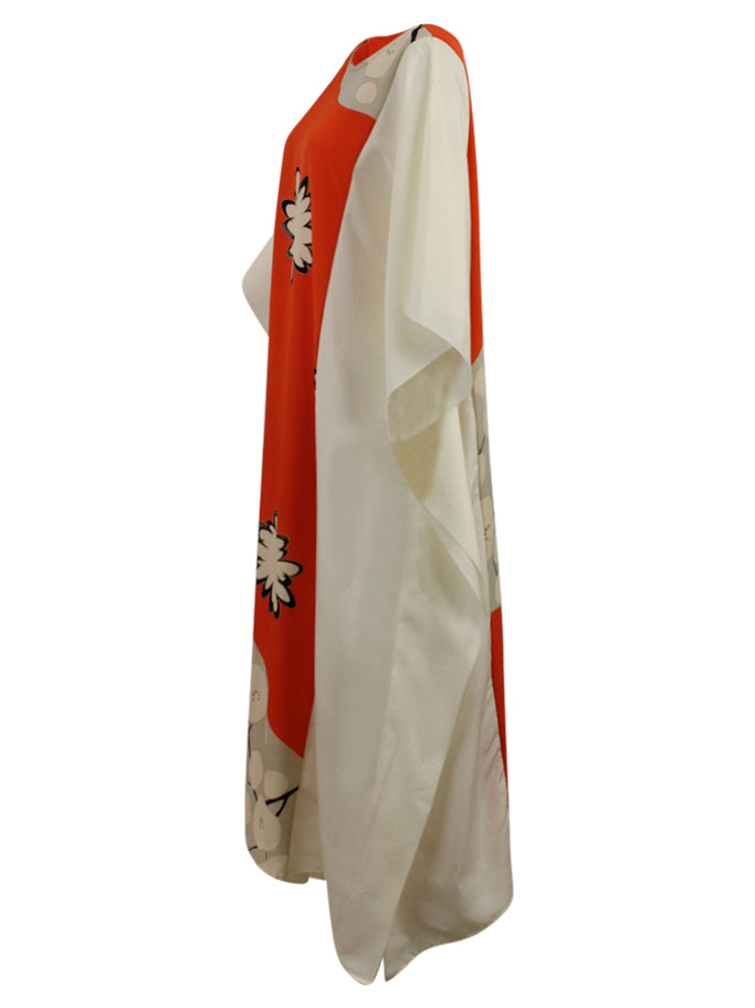 White and orange caftan dress made from vintage kimono silk