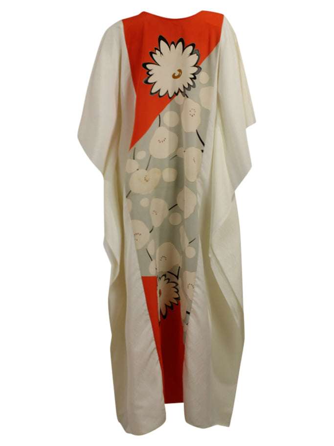 White and orange caftan dress made from vintage kimono silk