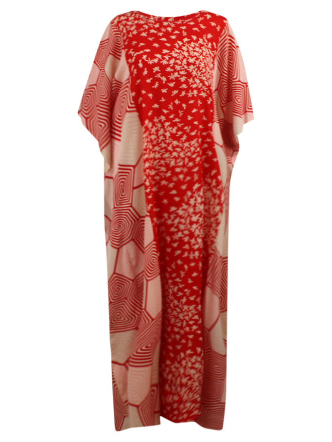 Red and pink caftan dress made for light weight vintage silk