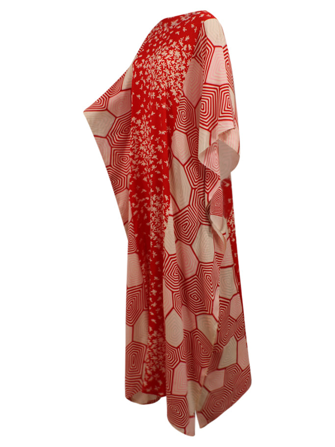 Red and pink caftan dress made for light weight vintage silk