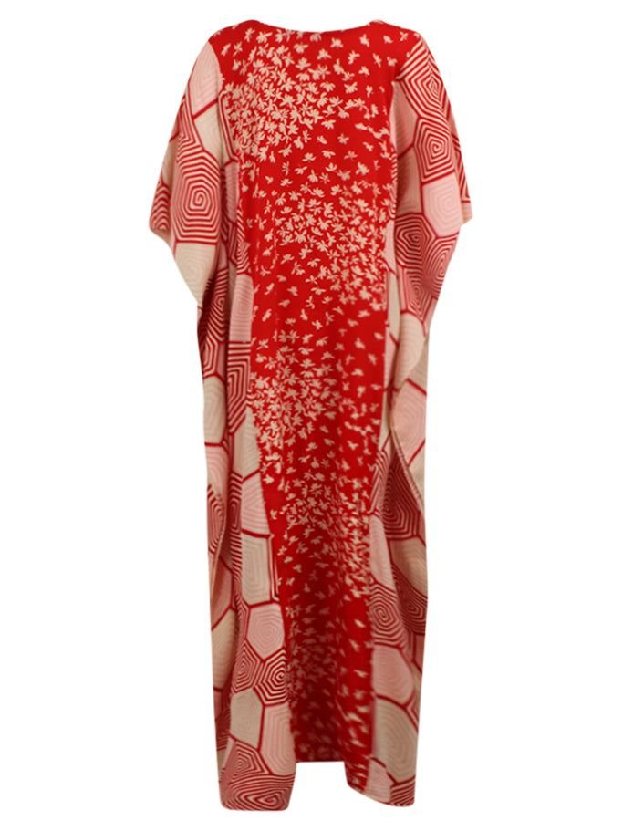 Red and pink caftan dress made for light weight vintage silk