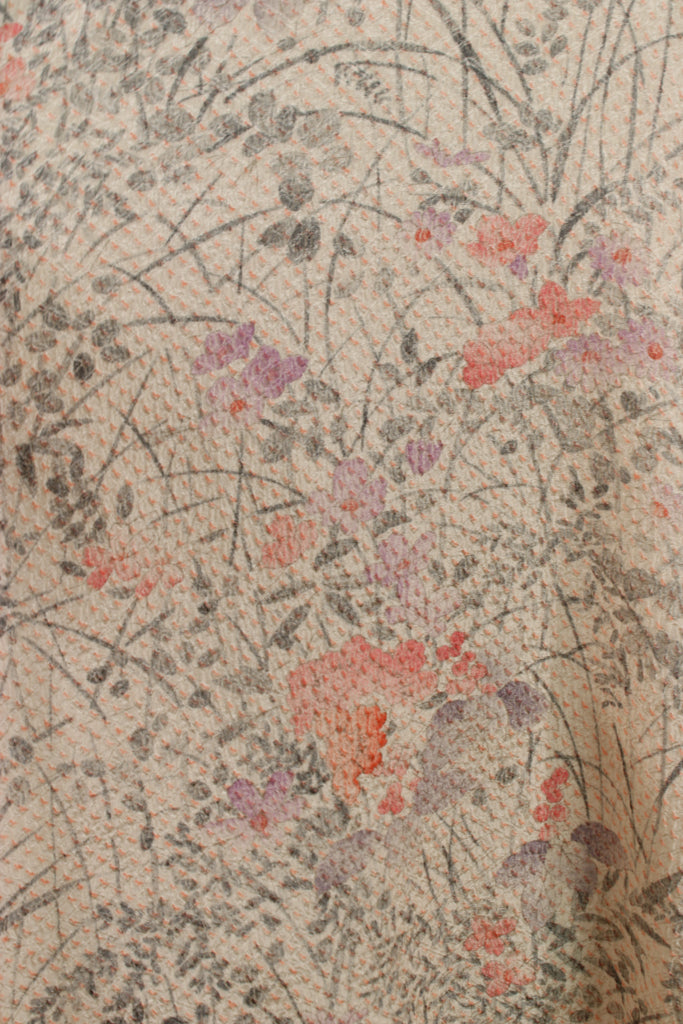 Pink caftan dress with hand painted flowers on shibori silk