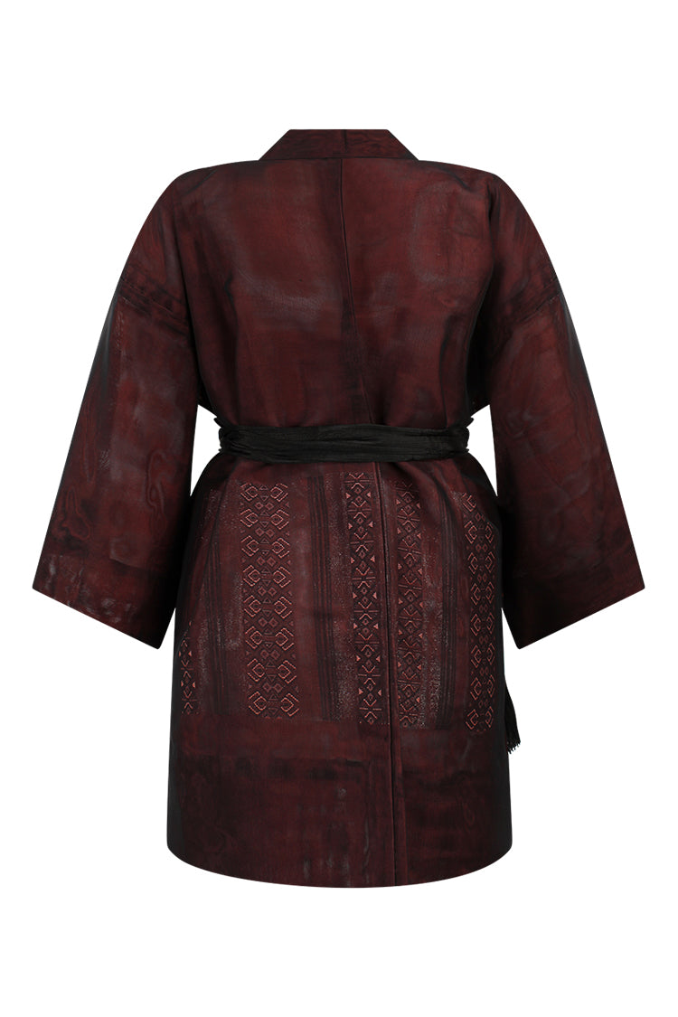 Light weight upcycled kimono jacket with reduced sleeves