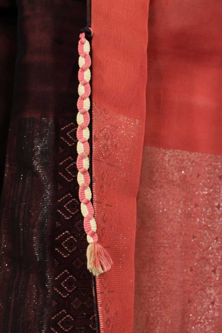 hand tied cord on brown summer silk kimono jacket