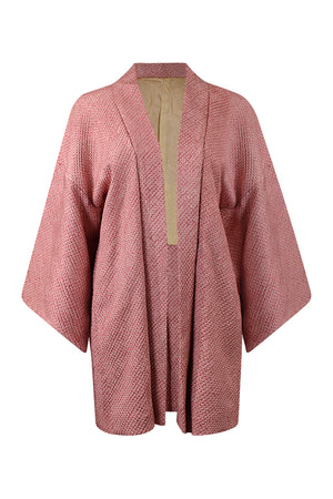 pink kimono jacket with refashioned sleeves and three dimensional texture