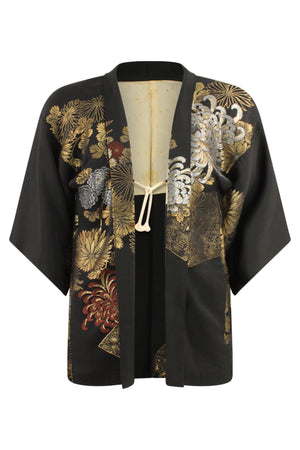 elegant black silk kimono jacket on large model
