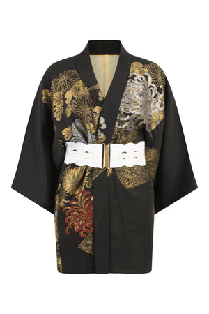 black and metallic refashioned kimono coat with reduced sleeves