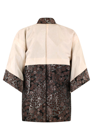 Black silk vintage kimono jacket with metallic threads - Kiku 