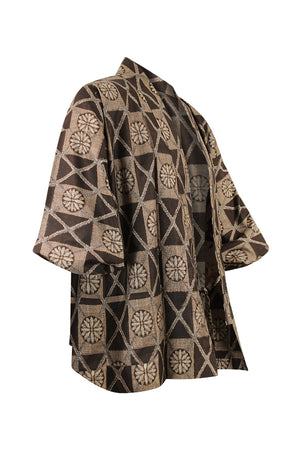 side view of brown silk vintage kimono jacket
