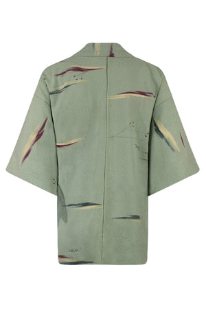 mint green silk kimono jacket with refashioned sleeves on large model